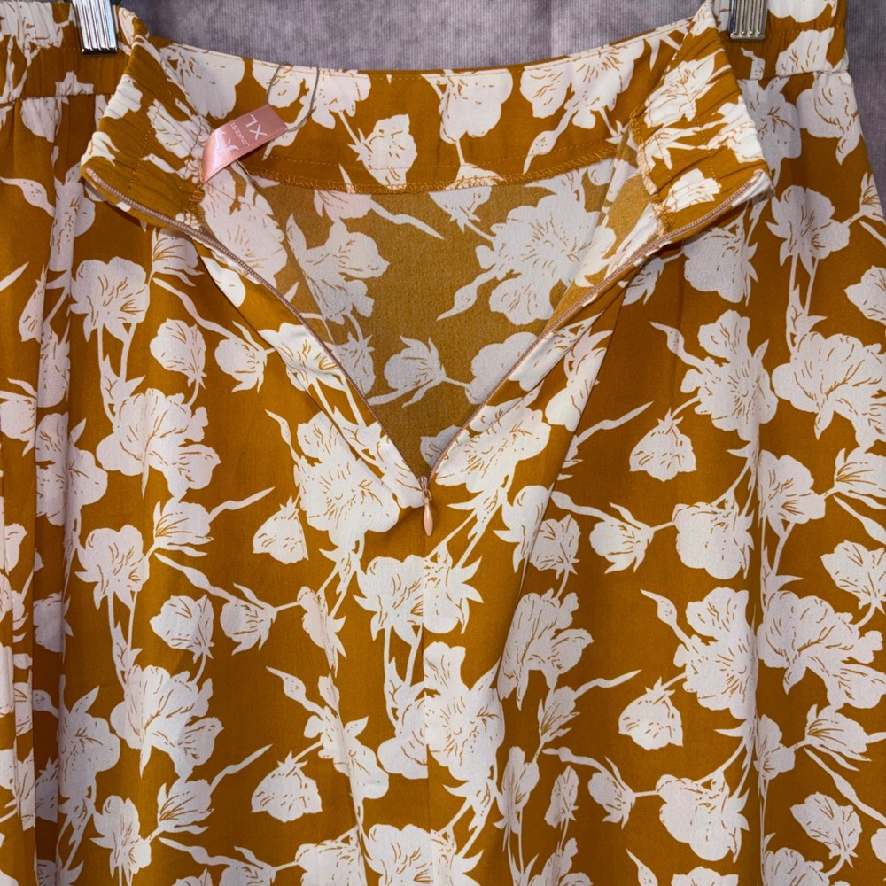 JINKESI NWT Women's XL Mustard Yellow Floral Print High Low Midi Skirt Women's‎ - Picture 5 of 7